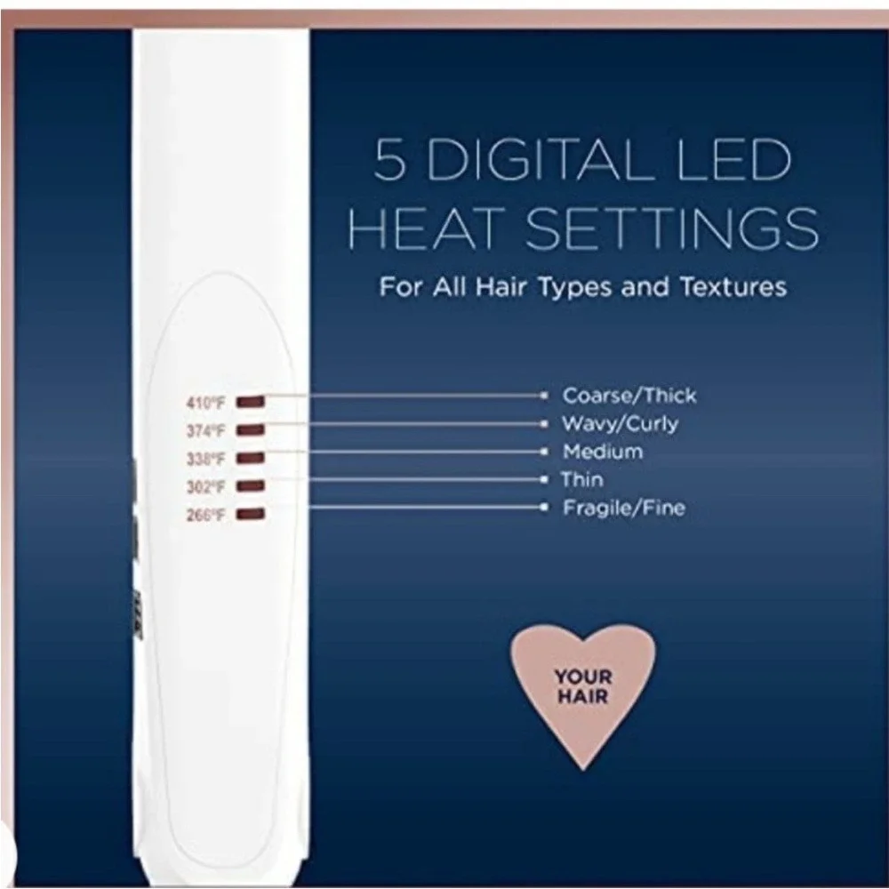 Conair Double Ceramic 1 inch Flat Iron White Rose Gold CS221‎ 5 Heat Settings